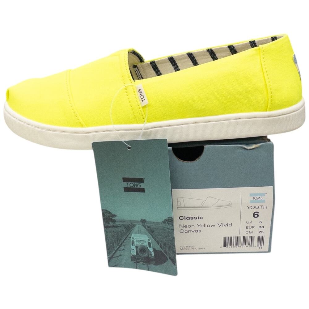 Toms Girl's Classic Neon Yellow Vivid Canvas Youth Size 6